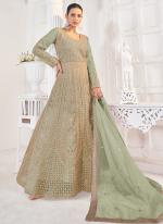 Pure Butterfly Net Pastel Green Bridal Wear Zari Work Anarkali Suit